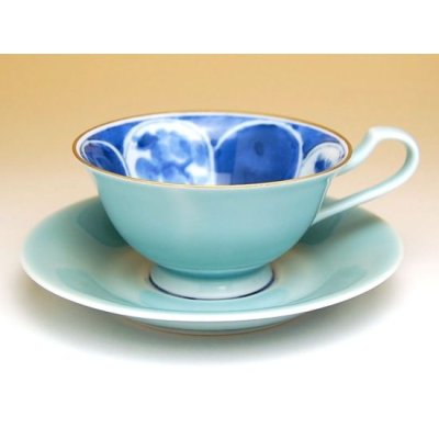 画像2: 青磁割山水 紅茶碗皿