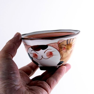 画像5: 仲良しネコ（赤） 茶碗