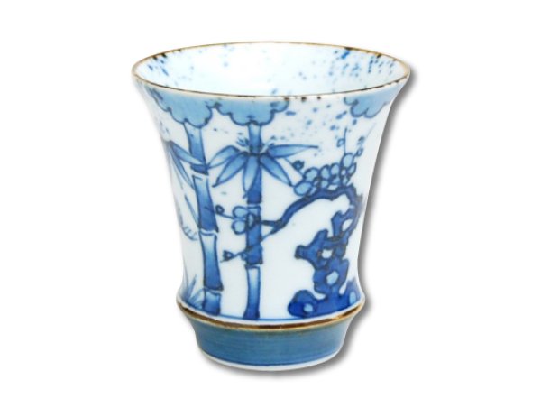 【有田焼】染付松竹梅（反り型）日本酒グラス　SAKE GLASS